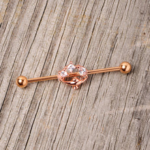 Load image into Gallery viewer, 14G Clear CZ Gem Rose Gold Hue Genie Lamp Industrial Barbell 38mm
