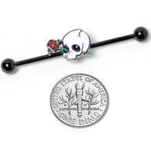 Load image into Gallery viewer, 14G Black PVD Rose Skull Halloween Industrial Barbell 38mm