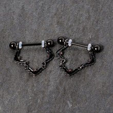 Load image into Gallery viewer, 14G 9/16 Black Vampire Bat Halloween Dangle Nipple Ring Set