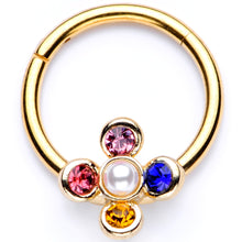 将图片加载到图库查看器,16G 3/8 Pink Blue Gem Gold Tone Hinged Segment Ring