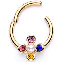 将图片加载到图库查看器,16G 3/8 Pink Blue Gem Gold Tone Hinged Segment Ring