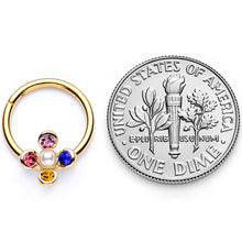 将图片加载到图库查看器,16G 3/8 Pink Blue Gem Gold Tone Hinged Segment Ring