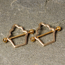 Load image into Gallery viewer, 14G 9/16 Gold Tone Hollow Cupcake Nipple Shield Set