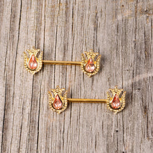 Load image into Gallery viewer, 14G 9/16 Pink Gem Gold Tone Flower Barbell Nipple Ring Set