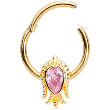 将图片加载到图库查看器,16G 3/8 Pink Gem Gold Tone Sideways Tulip Flower Hinged Segment Ring