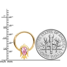 将图片加载到图库查看器,16G 3/8 Pink Gem Gold Tone Sideways Tulip Flower Hinged Segment Ring