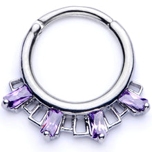 Load image into Gallery viewer, 16G 3/8 Purple Gem Rectangle Septum Clicker