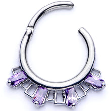 Load image into Gallery viewer, 16G 3/8 Purple Gem Rectangle Septum Clicker