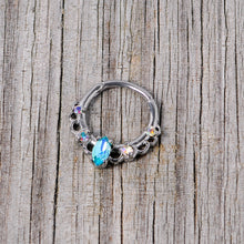 Load image into Gallery viewer, 16G 3/8 Aurora Aqua CZ Gem Lacy Septum Clicker