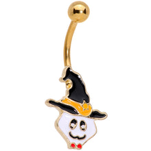 Load image into Gallery viewer, Gold Tone Spooky Ghost Witch Hat Halloween Belly Ring
