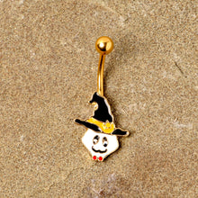 Load image into Gallery viewer, Gold Tone Spooky Ghost Witch Hat Halloween Belly Ring