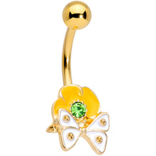 将图片加载到图库查看器,Green Gem Gold Tone Butterfly Flower Belly Ring