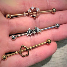 Load image into Gallery viewer, 14G Clear CZ Gem Rose Gold Hue Genie Lamp Industrial Barbell 38mm