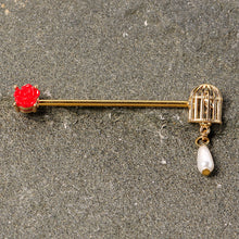 Load image into Gallery viewer, 14G Gold Tone Red Flower Birdcage Industrial Barbell 38mm