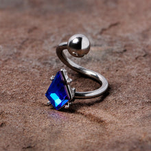Load image into Gallery viewer, 14G 3/8 Blue Gem Graceful Rhombus Spiral Twister Belly Ring