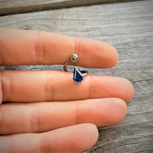 Load image into Gallery viewer, 14G 3/8 Blue Gem Graceful Rhombus Spiral Twister Belly Ring