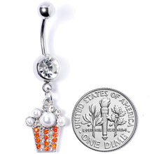 Load image into Gallery viewer, Clear Red Gem White Orb Movie Night Popcorn Dangle Belly Ring