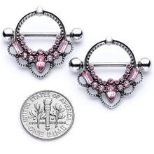 将图片加载到图库查看器,14G 5/8 Pink Gem Filigree Nipple Shield Set