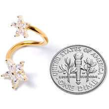 Load image into Gallery viewer, 14G Clear Gem Gold Tone Star Flower Spiral Twister Belly Ring