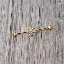 Load image into Gallery viewer, 14G Aurora Gem Gold Tone Snowflake Industrial Barbell 38mm