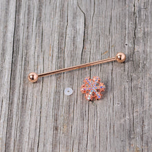 Load image into Gallery viewer, 14G Aurora Gem Rose Gold Tone Snowflake Industrial Barbell 38mm
