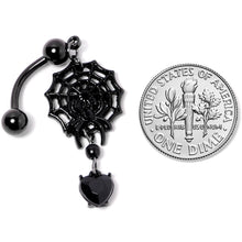 Load image into Gallery viewer, Black Gem Black Spiderweb Halloween Reversible Dangle Belly Ring