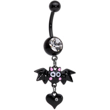 将图片加载到图库查看器,Clear Gem Black Heart Vampire Bat Halloween Dangle Belly Ring