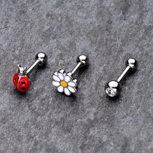 Load image into Gallery viewer, 16G 1/4 Clear Gem Ladybug Cartilage Tragus Curation Set of 3