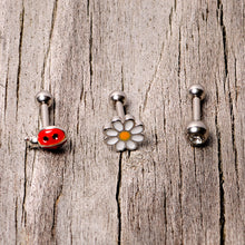 Load image into Gallery viewer, 16G 1/4 Clear Gem Ladybug Cartilage Tragus Curation Set of 3