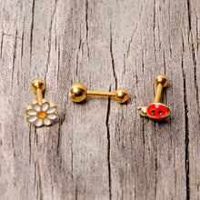Load image into Gallery viewer, 16G 1/4 Clear Gem Gold Tone Ladybug Cartilage Tragus Set of 3