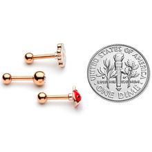 Load image into Gallery viewer, 16G 1/4 Clear Gem Rose Gold Hue Ladybug Cartilage Tragus Set of 3