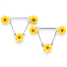 将图片加载到图库查看器,14G 5/8 Yellow Sunflowers Dangle Nipple Ring Set