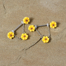 将图片加载到图库查看器,14G 5/8 Yellow Sunflowers Dangle Nipple Ring Set