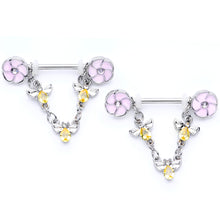 将图片加载到图库查看器,14G 5/8 Yellow Clear Gem Bee Flower Dangle Nipple Ring Set