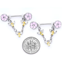 将图片加载到图库查看器,14G 5/8 Yellow Clear Gem Bee Flower Dangle Nipple Ring Set