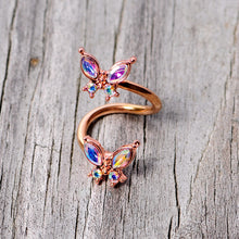 Load image into Gallery viewer, 14G 3/8 Aurora Gem Rose Gold Tone Butterfly Spiral Twister Ring
