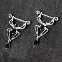 将图片加载到图库查看器,14G 9/16 Black Gem Spider Halloween Dangle Nipple Ring Set