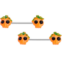 Load image into Gallery viewer, 14G 5/8 Orange Jack O Lantern Pumpkin Halloween Nipple Ring Set