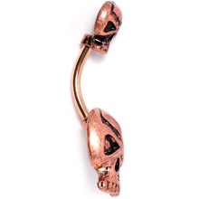 Load image into Gallery viewer, Rose Gold Tone Scary Double Skull Halloween Double Mount Belly Ring