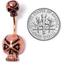 Load image into Gallery viewer, Rose Gold Tone Scary Double Skull Halloween Double Mount Belly Ring