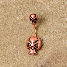 Load image into Gallery viewer, Rose Gold Tone Scary Double Skull Halloween Double Mount Belly Ring