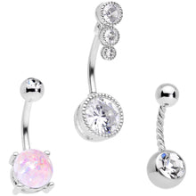 Load image into Gallery viewer, Clear Gem White Faux Opal Twisted Belly Ring Set of 3