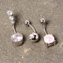 Load image into Gallery viewer, Clear Gem White Faux Opal Twisted Belly Ring Set of 3