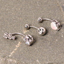 Load image into Gallery viewer, Clear Gem White Faux Opal Twisted Belly Ring Set of 3