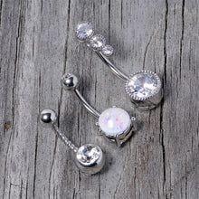 Load image into Gallery viewer, Clear Gem White Faux Opal Twisted Belly Ring Set of 3