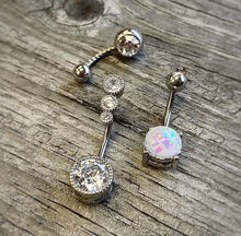 Load image into Gallery viewer, Clear Gem White Faux Opal Twisted Belly Ring Set of 3