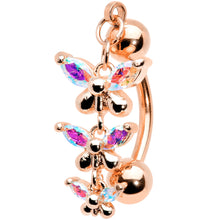 将图片加载到图库查看器,Aurora Gem Rose Gold Tone Butterflies Top Mount Dangle Belly Ring
