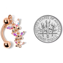 将图片加载到图库查看器,Aurora Gem Rose Gold Tone Butterflies Top Mount Dangle Belly Ring