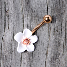 Load image into Gallery viewer, Rose Gold Tone Spring Blossom Pretty White Flower Belly Ring
