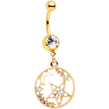 将图片加载到图库查看器,Clear Aurora Gem Gold Tone Circle Star Moon Dangle Belly Ring